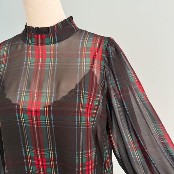 J.Crew Women’s Ruffleneck top in Stewart tartan chiffon Size S - Picture 2 of 11